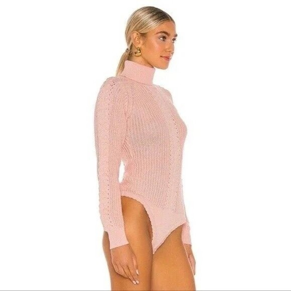 Only Hearts Revolve Bubble Gum Pink Turtleneck Knit Bodysuit in Tender Size L - Picture 3 of 15